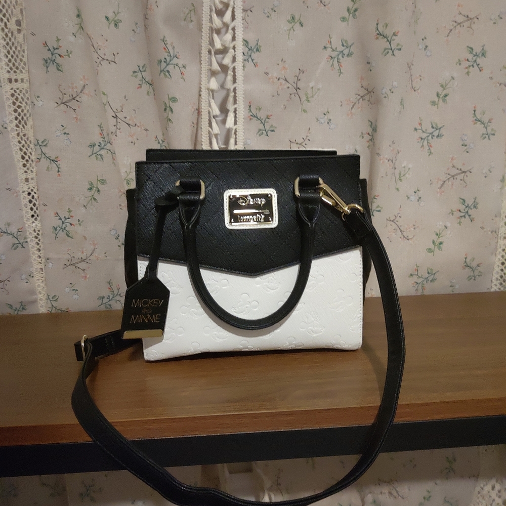 Loungefly Disney purse with embossed Mickey and Minnie mouse black and white